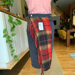 ON HOLD COPY - Desigual plaid Fringe jean skirt L. Fits small!!